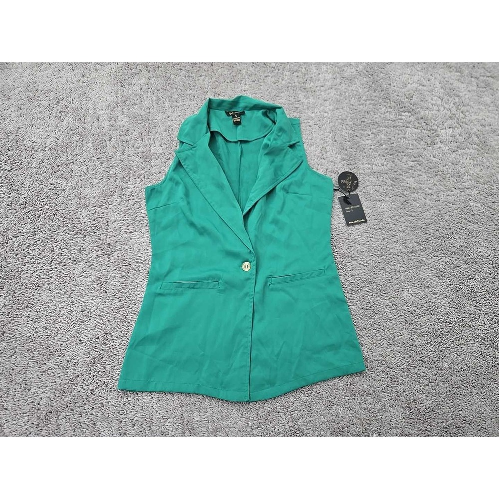 Japna Blazer Vest Women S Green NEW Sleeveless One Button Business Casual Pocket
